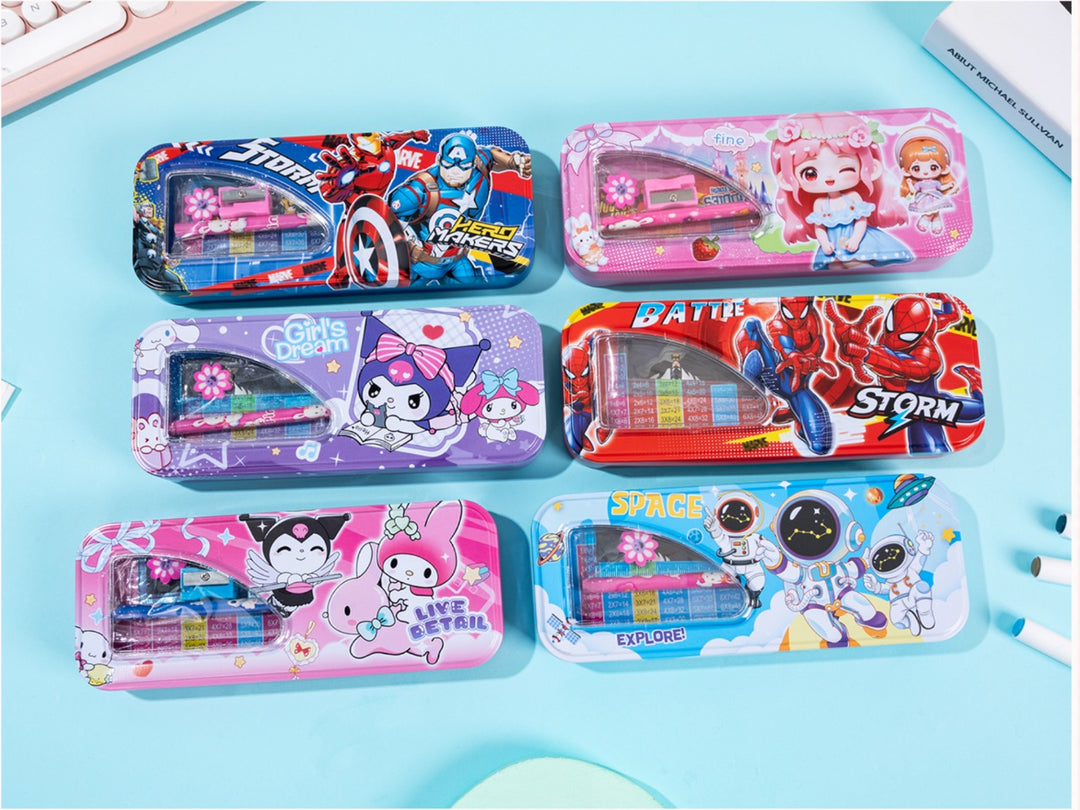 Cartoon Theme Metal Pencil Case With Stationery