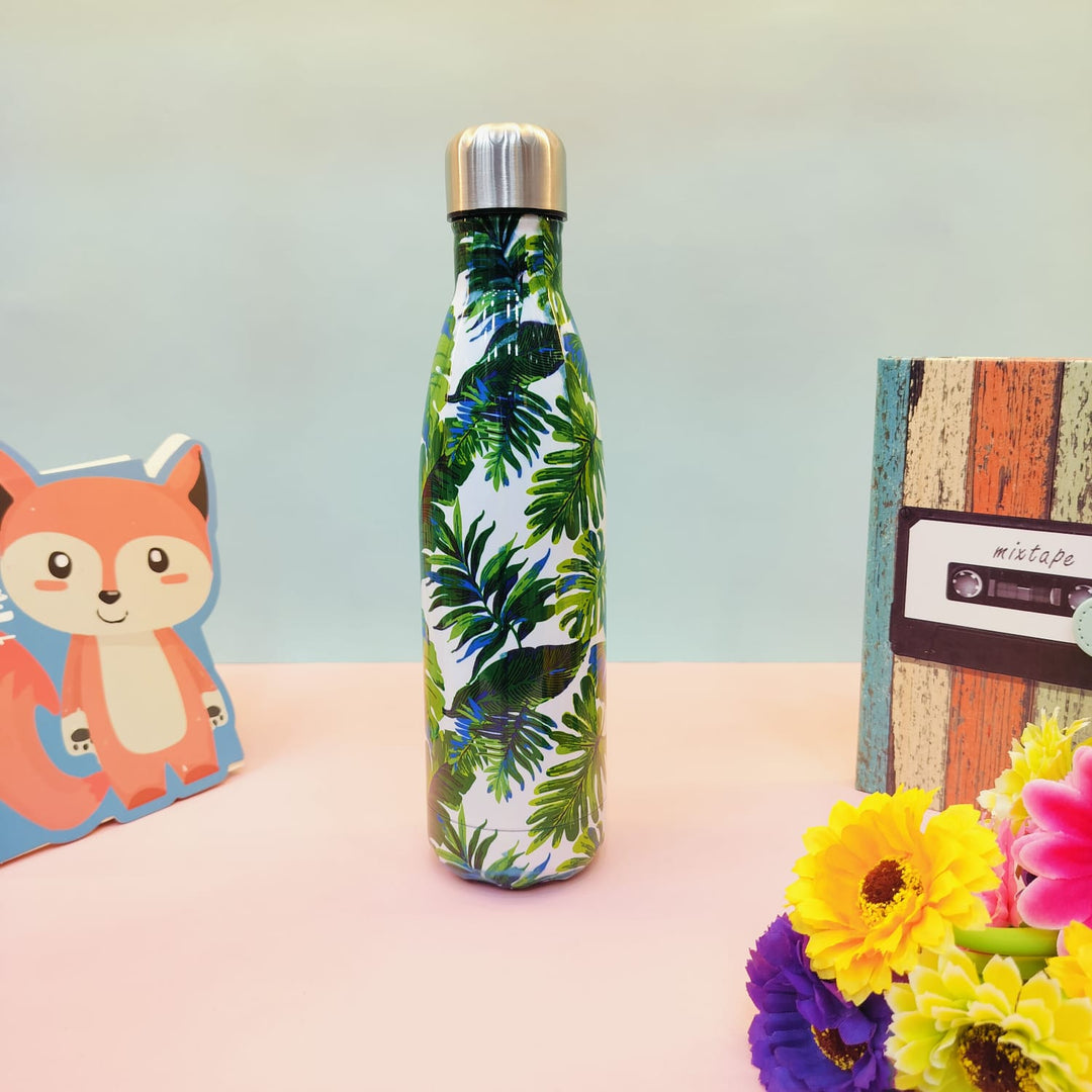 Leaf Print Steel Water Bottle.(500mL) - TinyBo