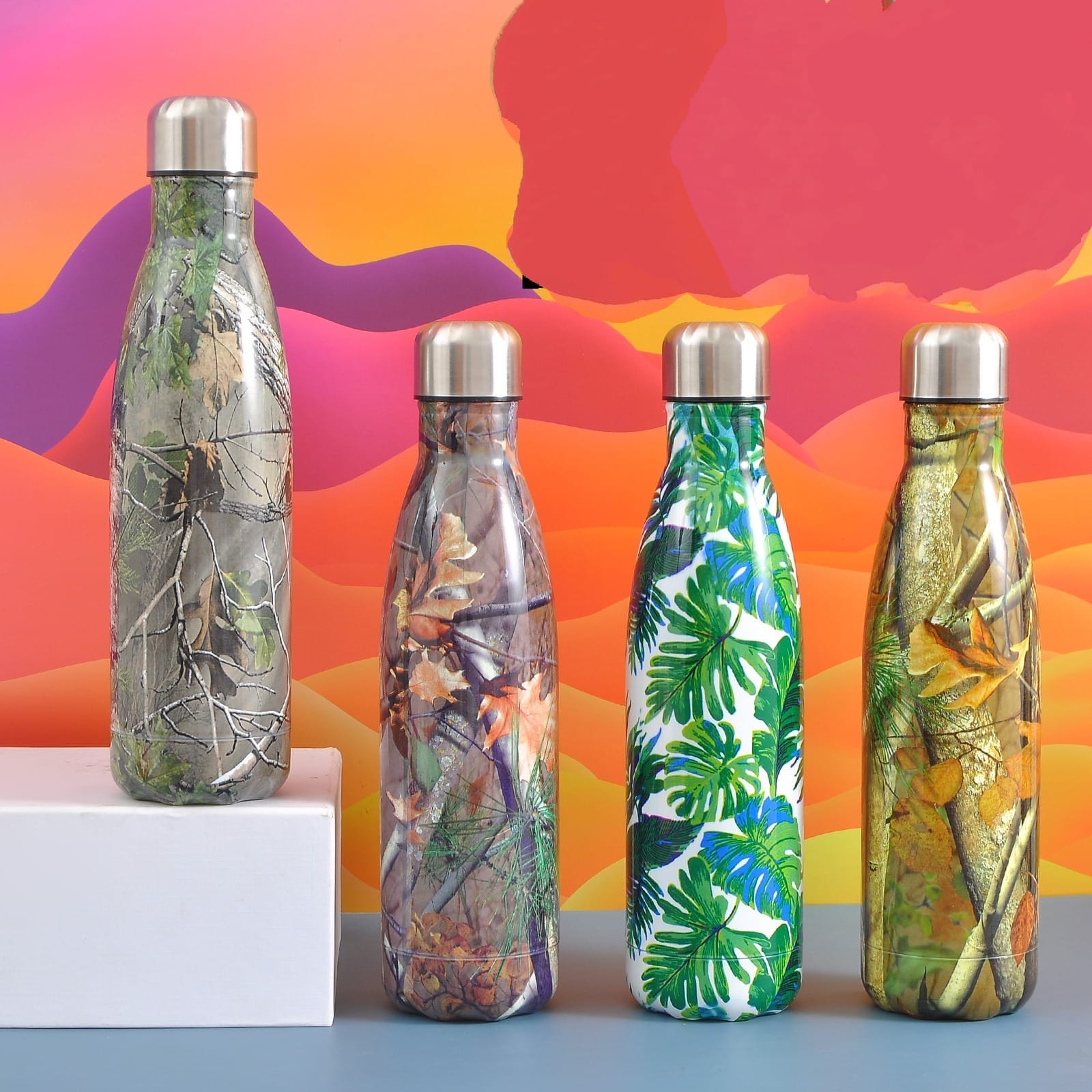 Leaf Print Steel Water Bottle.(500mL) - TinyBo