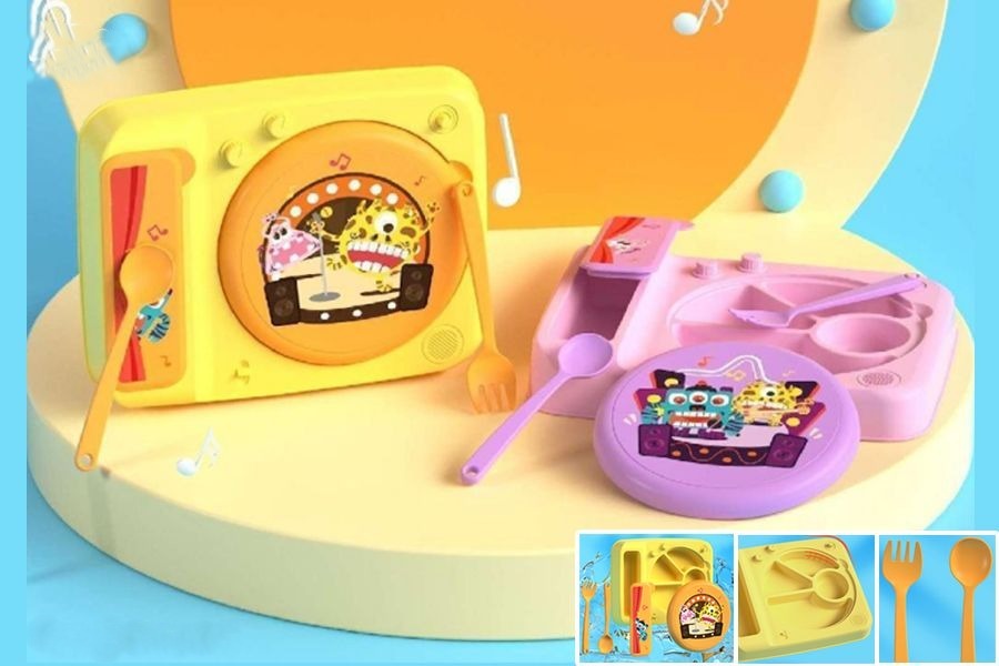 Musical Cartoon Kids Dinner Set – Fun Mealtime Plate Set with Spoon & Fork