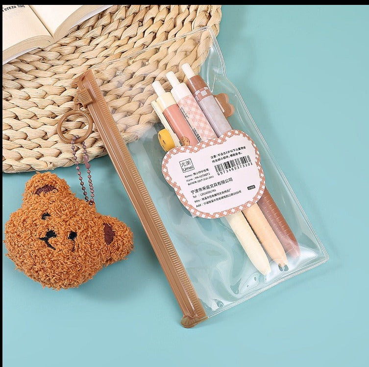 Teddy Keychain With  3pc Pen Set .