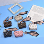 Load image into Gallery viewer, Luxury-Inspired Mini Wallet Keychain – Printed Faux Leather with Scarf Accent

