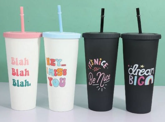 Quote-Printed Sipper with Straw