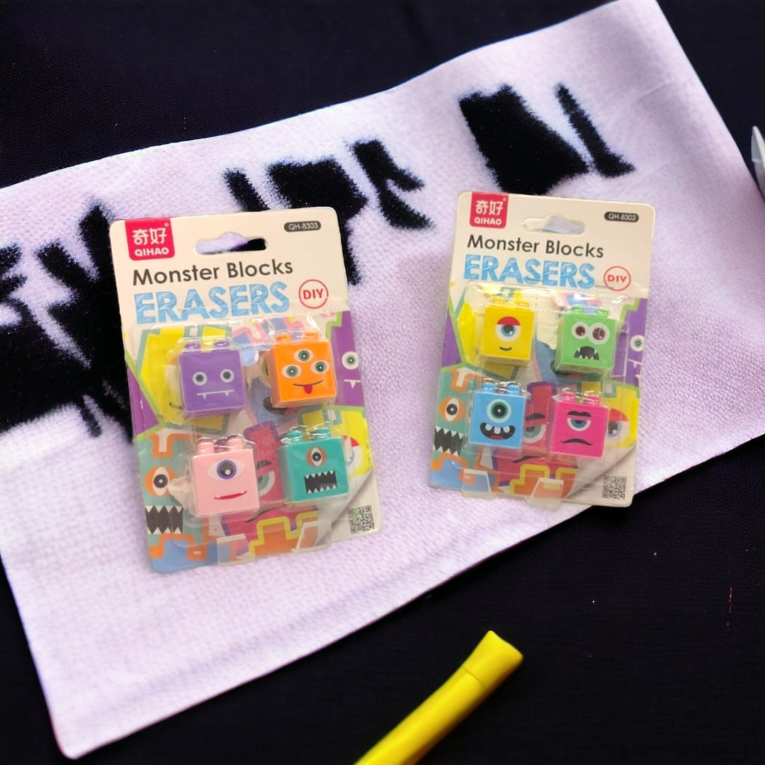 Monster Blocks Eraser Set.