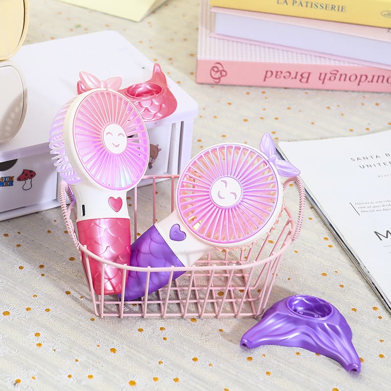 Cute Portable Handheld Fan | USB Rechargeable Mini Fan with LED Light for Kids