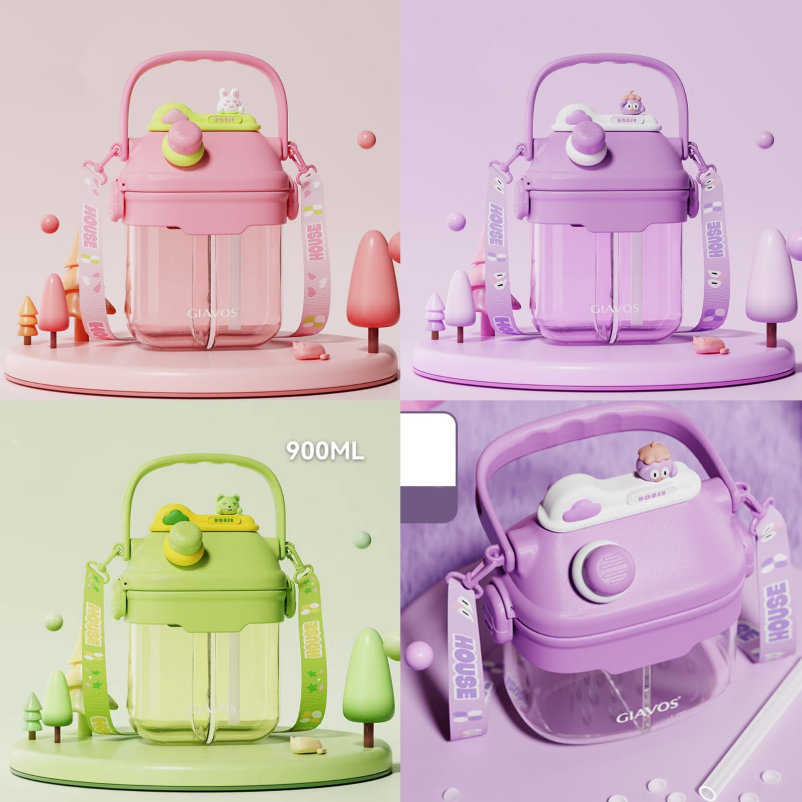 Bunny Adventure With Two Partition Sipper Water Bottle 900ML - TinyBo