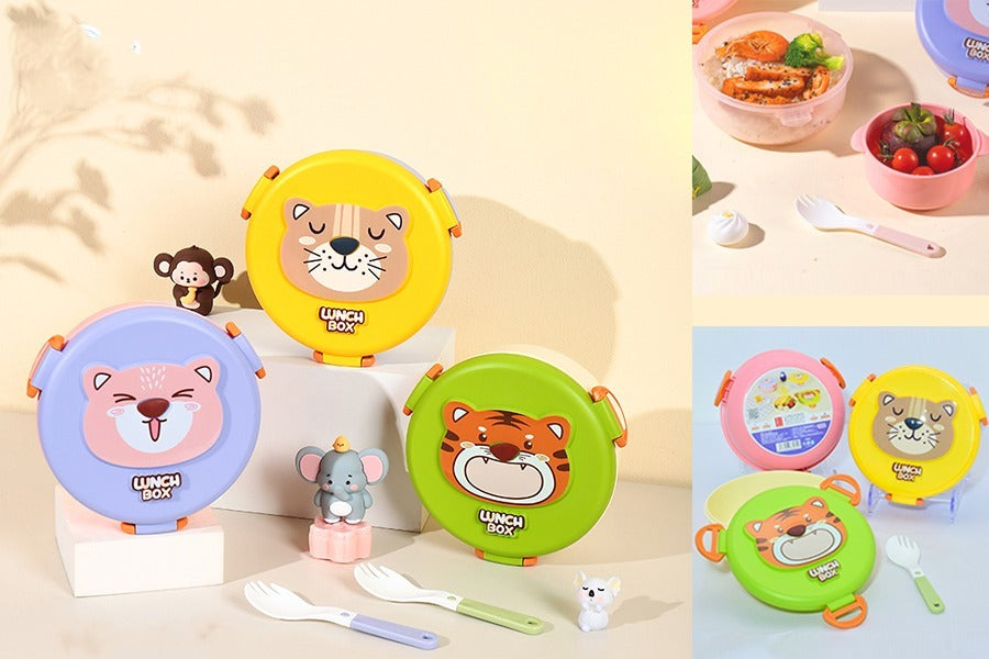 Animal Face Round Lunch Box for Kids – Leak-Proof, BPA-Free