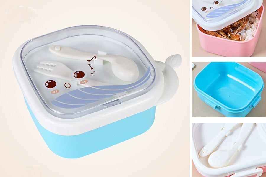 Cute Bento Lunch Box for Kids & Adults – Leak-Proof Food Container with Spoon & Fork