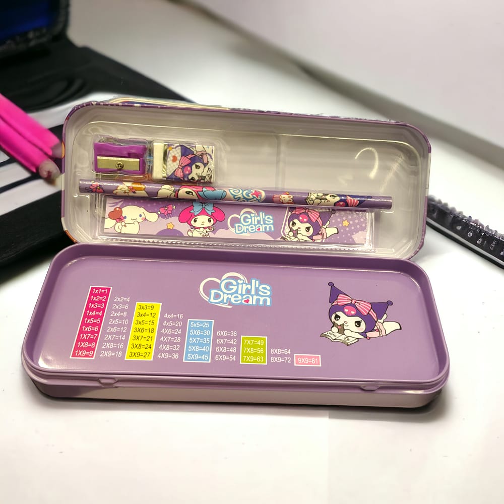 Cartoon-Themed Pencil Case with School Supplies