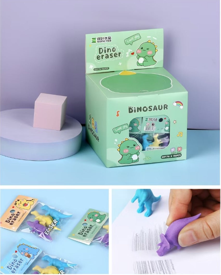 3-Pieces Dino Shaped Eraser Set