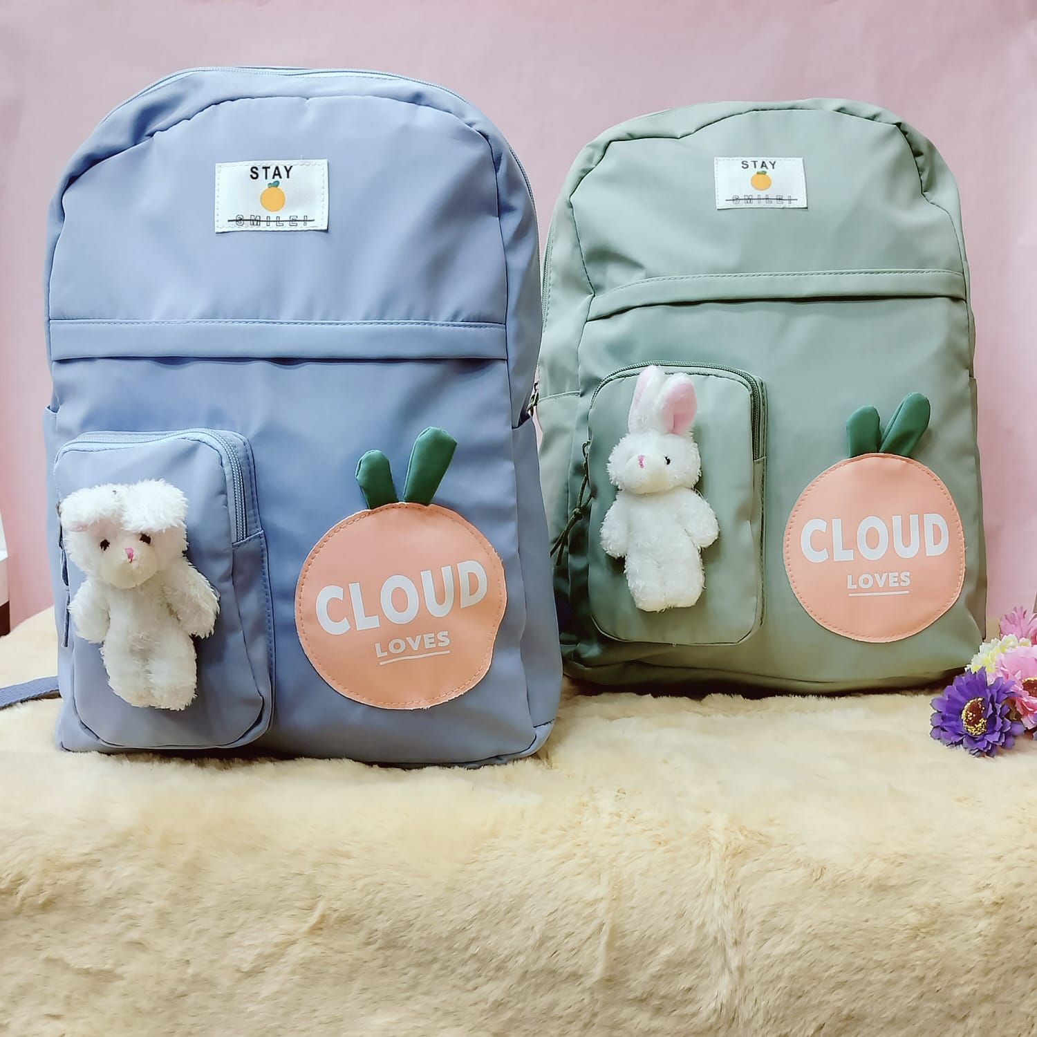 Cloud Love Printed With Mini Bunny Fancy Backpack. - TinyBo