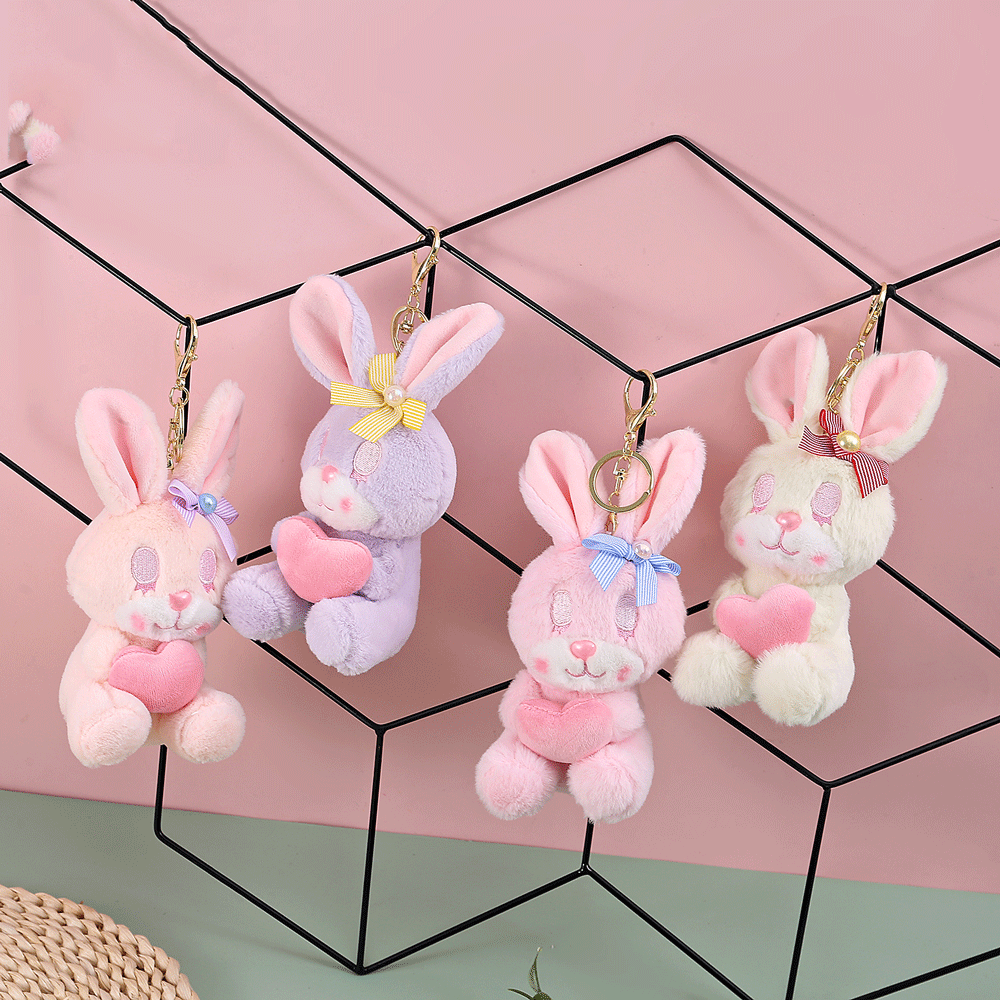 Supper soft fluffy rabbit doll plush keychain. - TinyBo