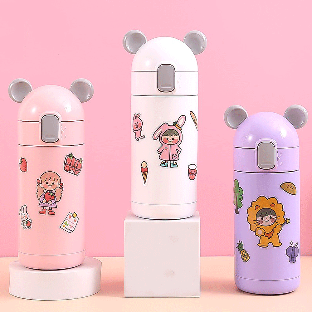 Bunny Ears Steel Bottle With Kawai Stickers To Compliment Its Appearance - TinyBo