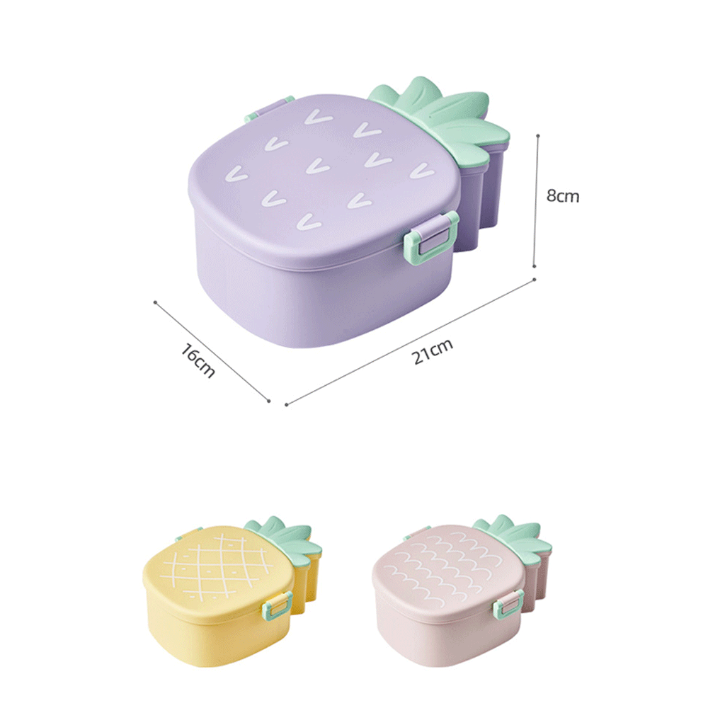 PineappleShape 3 grid lunch box with cutlery(1000ml). - TinyBo