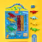 Load image into Gallery viewer, Little Tree Dinosaur Club Theme Pencil And Eraser 13 Pcs Combo Set. - TinyBo
