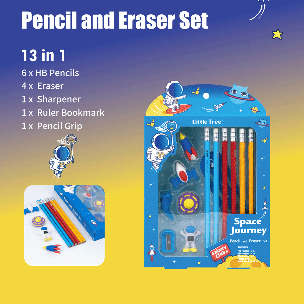 Little Tree Space Journey Astro Pencil & Eraser Combo Set.