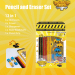 Load image into Gallery viewer, Little Tree Construction Truck Theme Pencil And Eraser Combo Set 13Pcs - TinyBo
