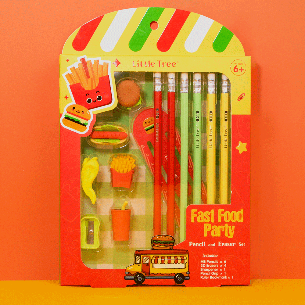 Little Tree Fast Food Party Pencil And Eraser 13Pcs Combo Set. - TinyBo