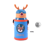 Load image into Gallery viewer, Reindeer Horns printed sipper Stainless Steel 2in1 Water Bottle.(350mL, 500mL) - TinyBo
