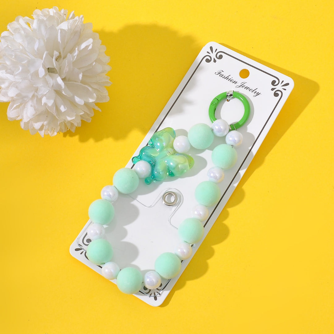 Pastel Phone Charm Keychain – Opaque Beads, Pearls & Rhinestone Heart