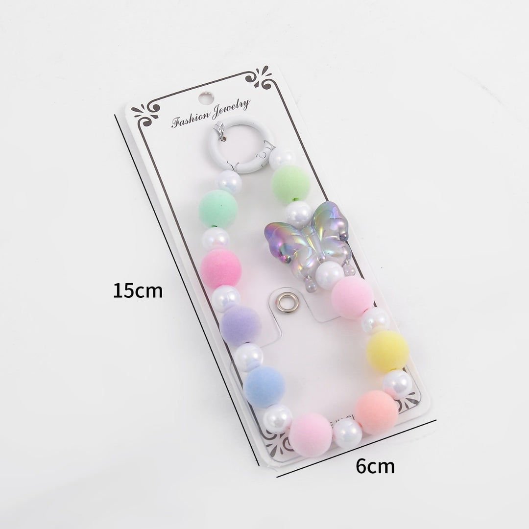 Pastel Phone Charm Keychain – Opaque Beads, Pearls & Rhinestone Heart