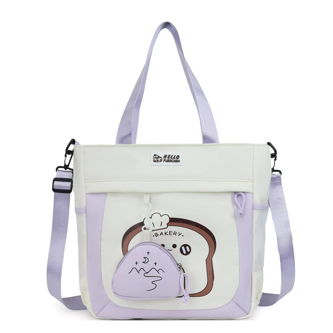 Cute Korean Style Bread Print Tote Bag – Aesthetic Canvas Shoulder Bag for Girls & Students