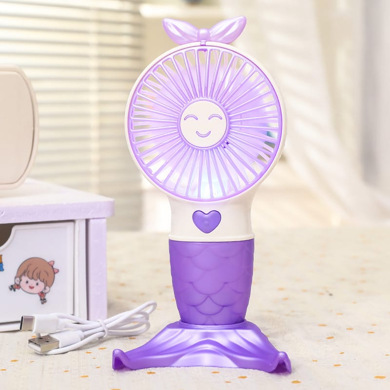 Cute Portable Handheld Fan | USB Rechargeable Mini Fan with LED Light for Kids