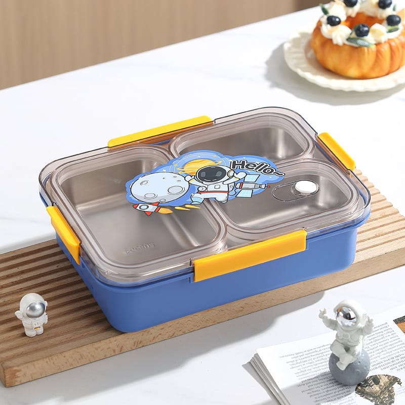 Premium Leak Proof Insulated Stainless Steel Bento Lunch Box with 3 Sections & Cutlery