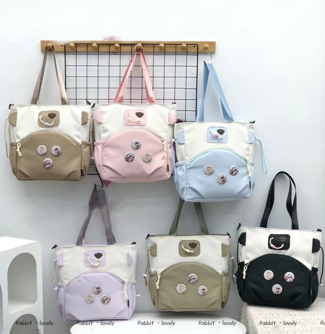 Kawaii Tote Backpack for Girls – Spacious Shoulder Bag with 2 Zipper Compartments