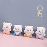 Load image into Gallery viewer, Plush teddy bear keychain with pink feet and checkered bow-TinyBo
