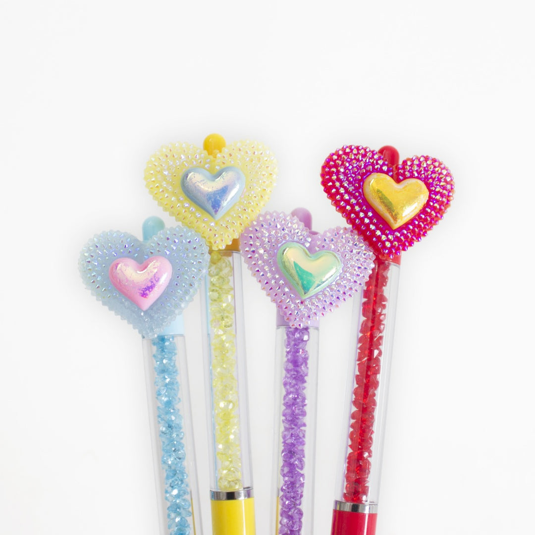 Diamond Heart Twisting Ballpoint Pen Set (2pcs)