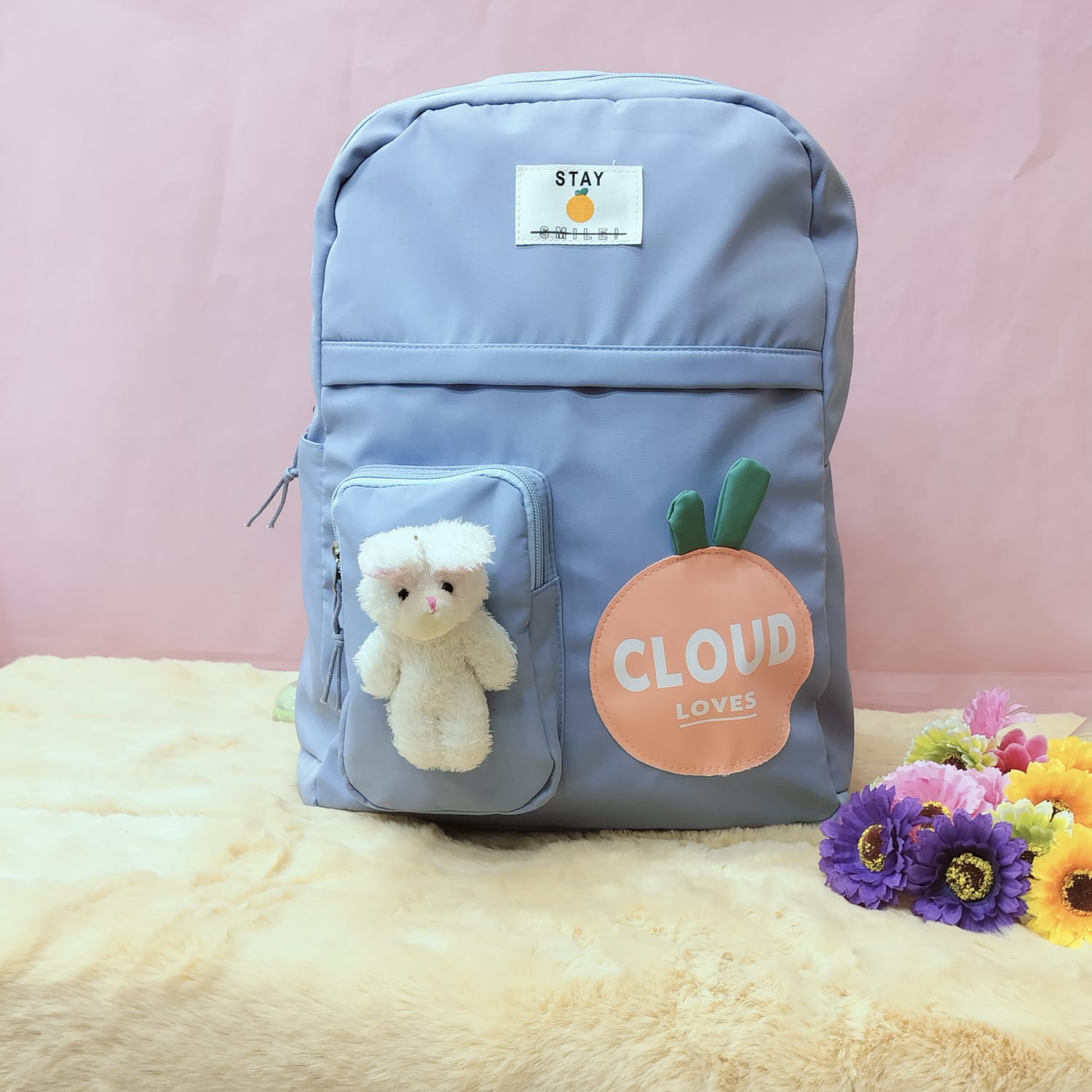 Cloud Love Printed With Mini Bunny Fancy Backpack. - TinyBo
