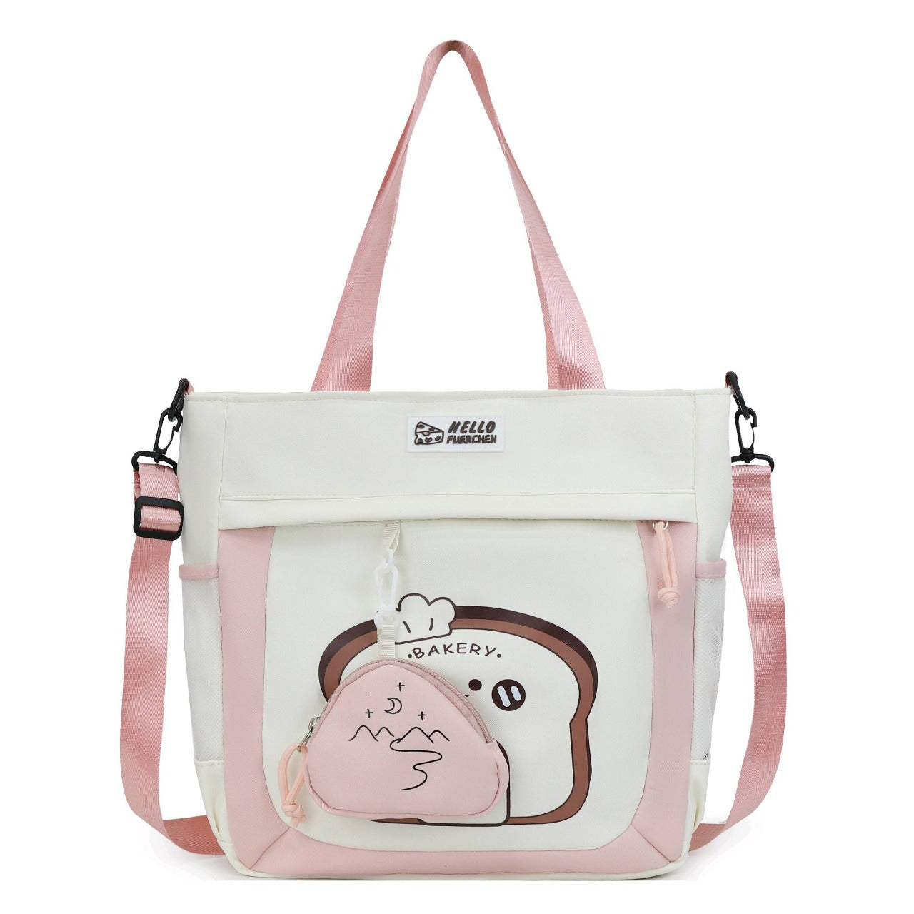 Cute Korean Style Bread Print Tote Bag – Aesthetic Canvas Shoulder Bag for Girls & Students