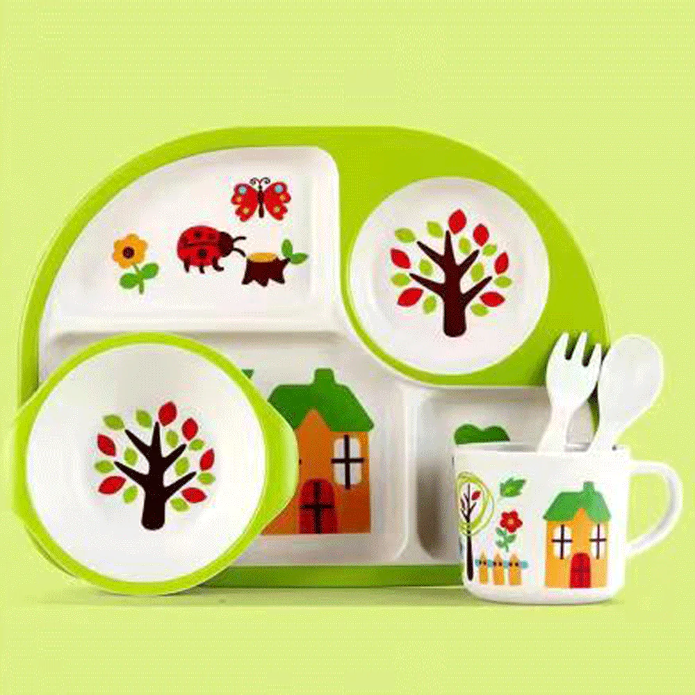 Stylish 5Pcs Bamboo Fibers Tableware Set.