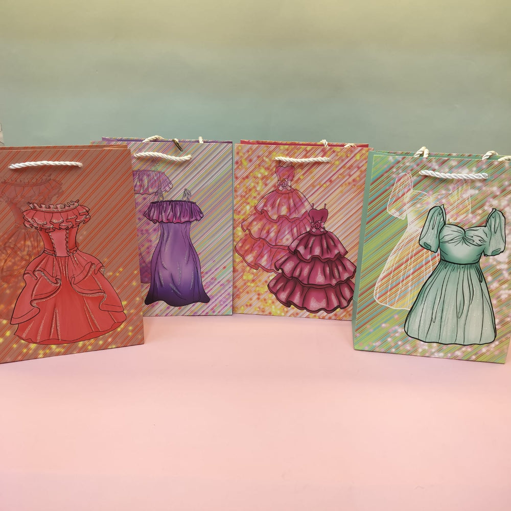 Fashion-themed gift bags with colorful dress designs-TinyBo