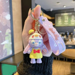 Load image into Gallery viewer, Yellow dress bunny keychain with glasses and pastel strap-TinyBo

