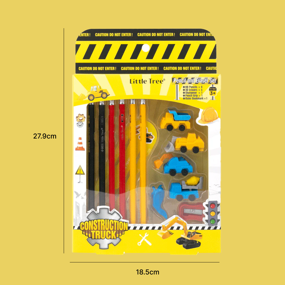 Little Tree Construction Truck Theme Pencil And Eraser Combo Set 13Pcs