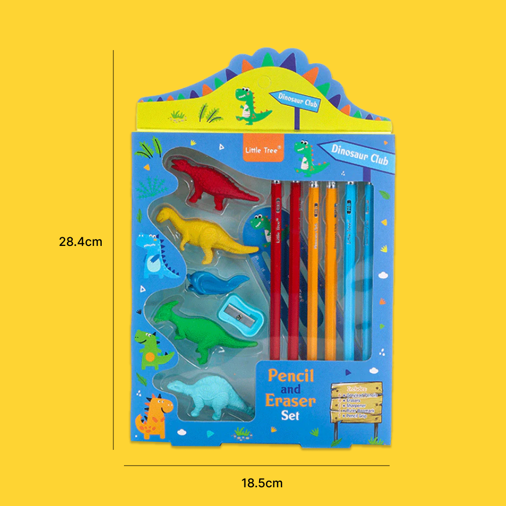 Little Tree Dinosaur Club Theme Pencil And Eraser 13 Pcs Combo Set.