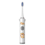 Load image into Gallery viewer, White kids electric toothbrush with animal-themed on a white background
