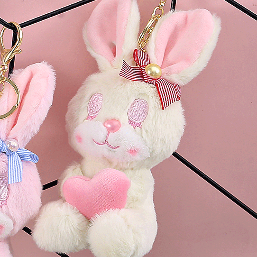 Supper soft fluffy rabbit doll plush keychain. - TinyBo