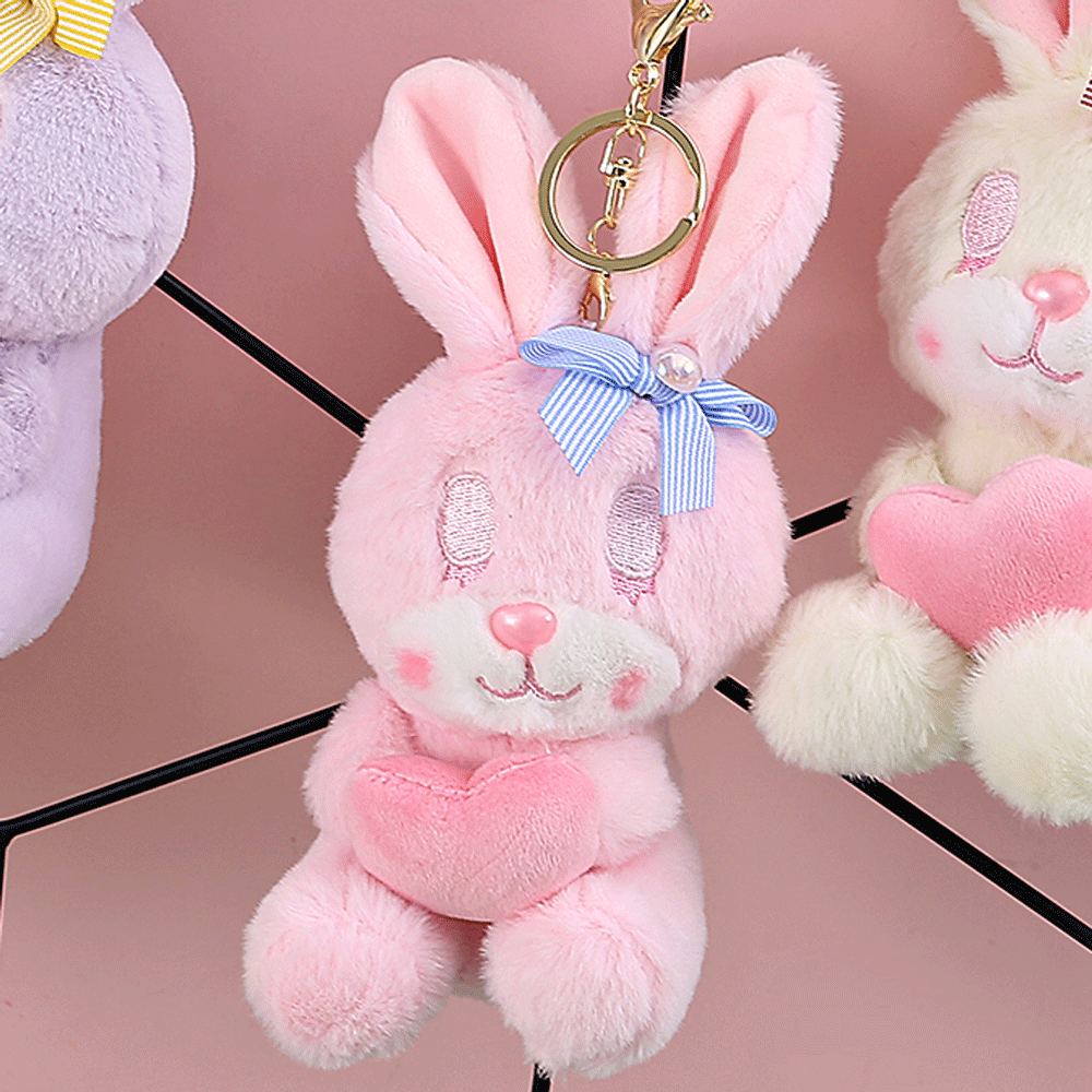 Supper soft fluffy rabbit doll plush keychain. - TinyBo